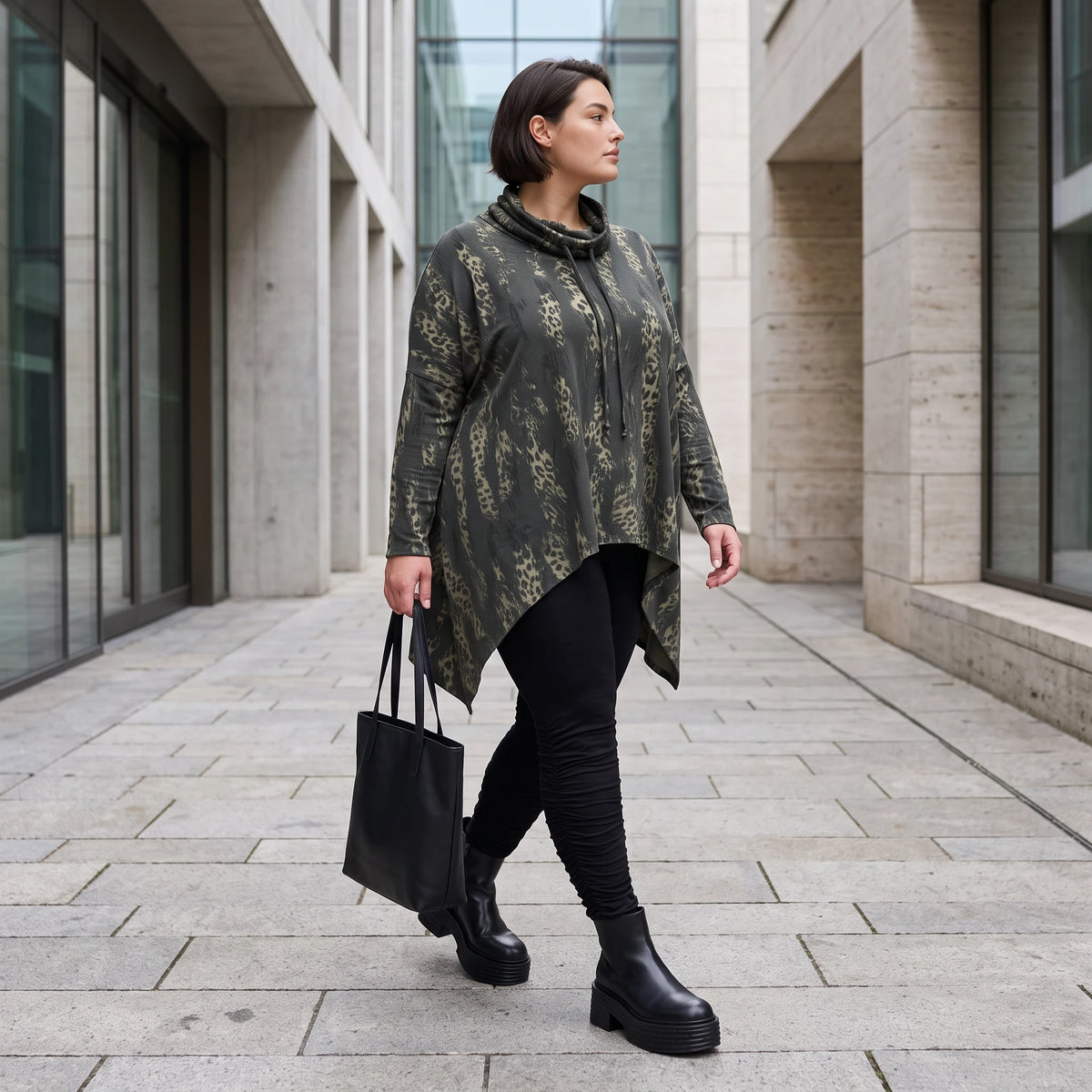 Wintershirt aus weichem Baumwolljersey mit Stretch in A-Linie Rollkragen mit Tunnelzug