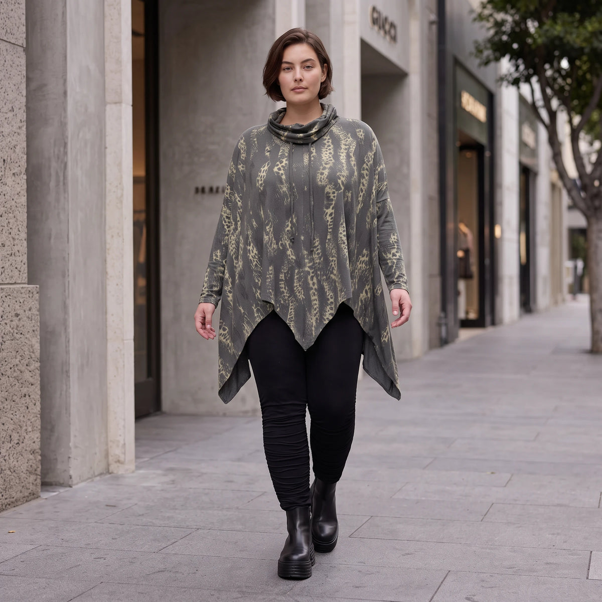 Wintershirt aus weichem Baumwolljersey mit Stretch in A-Linie Rollkragen mit Tunnelzug