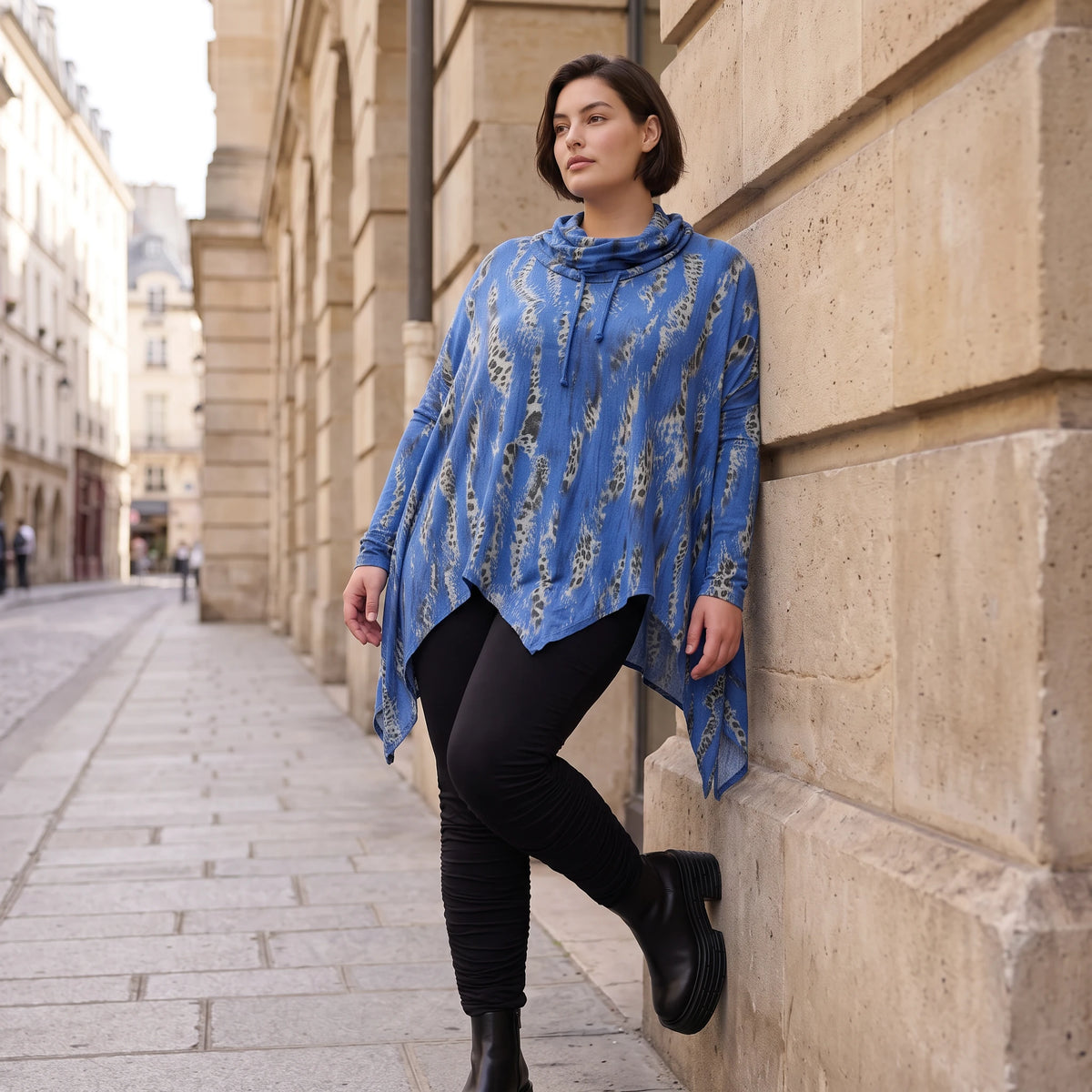 Wintershirt aus Baumwolle in A-Linie mit weichem Rollkragen Tunnelzug und Zipfelsaum