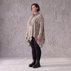 Langarmshirt aus Baumwolle in Beige/Braun mit Rollkragen Tunnelzug und A-Linie Zipfelsaum
