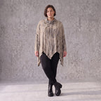 Langarmshirt aus Baumwolle in Beige/Braun mit Rollkragen Tunnelzug und A-Linie Zipfelsaum