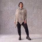 Langarmshirt aus Baumwolle in Beige/Braun mit Rollkragen Tunnelzug und A-Linie Zipfelsaum
