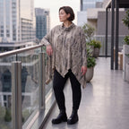 Langarmshirt aus Baumwolle in Beige/Braun mit Rollkragen Tunnelzug und A-Linie Zipfelsaum