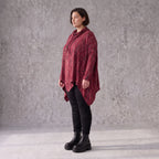 Rollkragenshirt in A-Linie aus Baumwolljersey in Bordeaux/Schwarz mit Tunnelzug Zipfelsaum