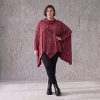 Rollkragenshirt in A-Linie aus Baumwolljersey in Bordeaux/Schwarz mit Tunnelzug Zipfelsaum
