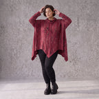 Rollkragenshirt in A-Linie aus Baumwolljersey in Bordeaux/Schwarz mit Tunnelzug Zipfelsaum