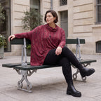 Rollkragenshirt in A-Linie aus Baumwolljersey in Bordeaux/Schwarz mit Tunnelzug Zipfelsaum