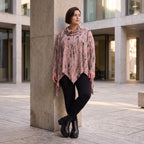 Wintershirt in Rosa/Beige mit Rollkragen Tunnelzug Zipfelsaum und Baumwolle A-Linie