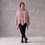 Wintershirt in Rosa/Beige mit Rollkragen Tunnelzug Zipfelsaum und Baumwolle A-Linie