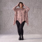 Wintershirt in Rosa/Beige mit Rollkragen Tunnelzug Zipfelsaum und Baumwolle A-Linie