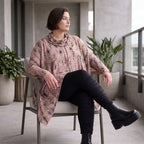 Wintershirt in Rosa/Beige mit Rollkragen Tunnelzug Zipfelsaum und Baumwolle A-Linie