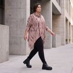 Wintershirt in Rosa/Beige mit Rollkragen Tunnelzug Zipfelsaum und Baumwolle A-Linie