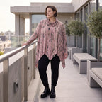 Wintershirt in Rosa/Beige mit Rollkragen Tunnelzug Zipfelsaum und Baumwolle A-Linie