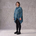 Wintershirt in Blau/Beige aus Baumwolljersey mit Rollkragen Tunnelzug und Zipfelsaum