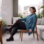 Wintershirt in Blau/Beige aus Baumwolljersey mit Rollkragen Tunnelzug und Zipfelsaum