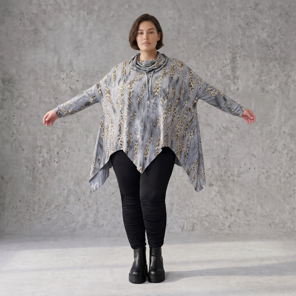 Wintershirt aus Baumwolljersey in A-Linie mit Rollkragen und Tunnelzug kuschelig weich