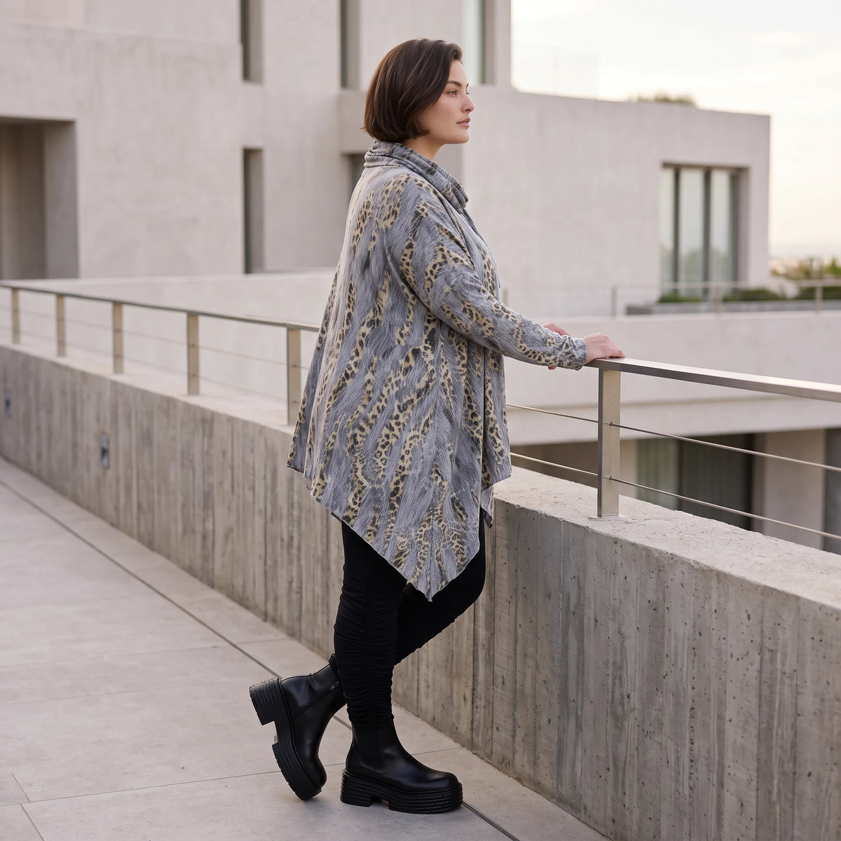 Wintershirt aus Baumwolljersey in A-Linie mit Rollkragen und Tunnelzug kuschelig weich