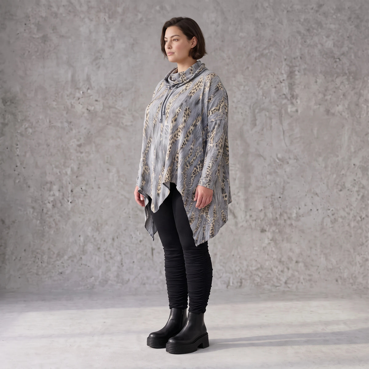 Wintershirt aus Baumwolljersey in A-Linie mit Rollkragen und Tunnelzug kuschelig weich
