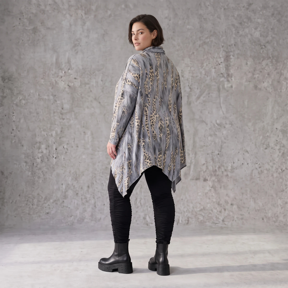 Wintershirt aus Baumwolljersey in A-Linie mit Rollkragen und Tunnelzug kuschelig weich