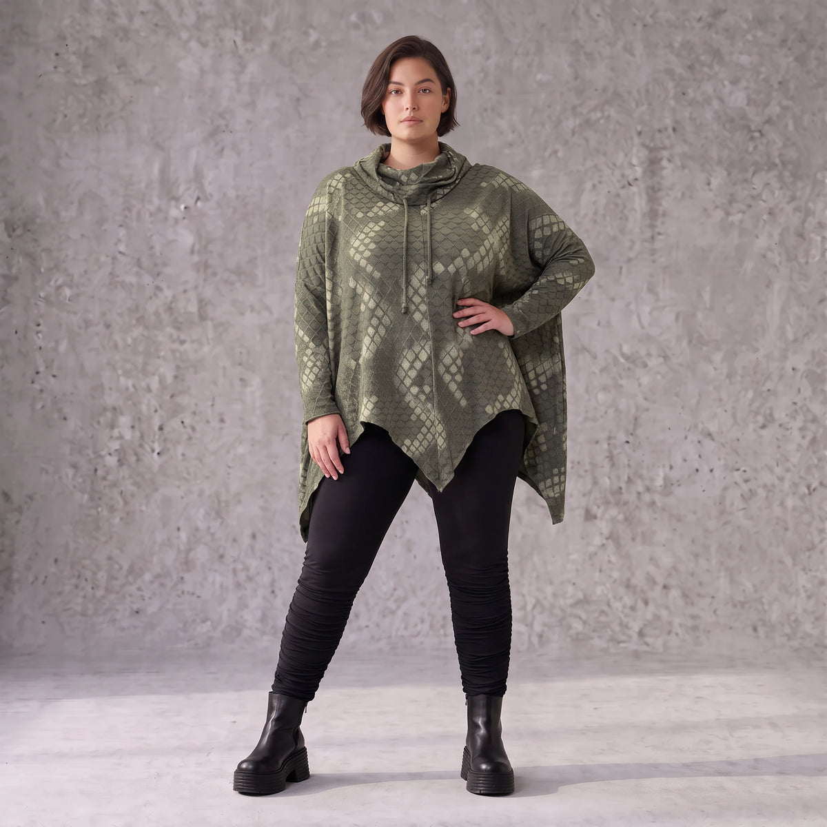Wintershirt aus Baumwolljersey mit Rollkragen Tunnelzug und Zipfelsaum in A-Linie weich