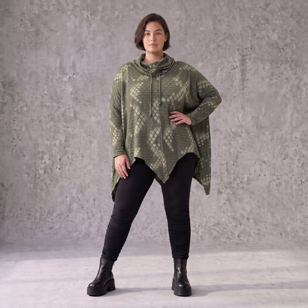 Wintershirt aus Baumwolljersey mit Rollkragen Tunnelzug und Zipfelsaum in A-Linie weich