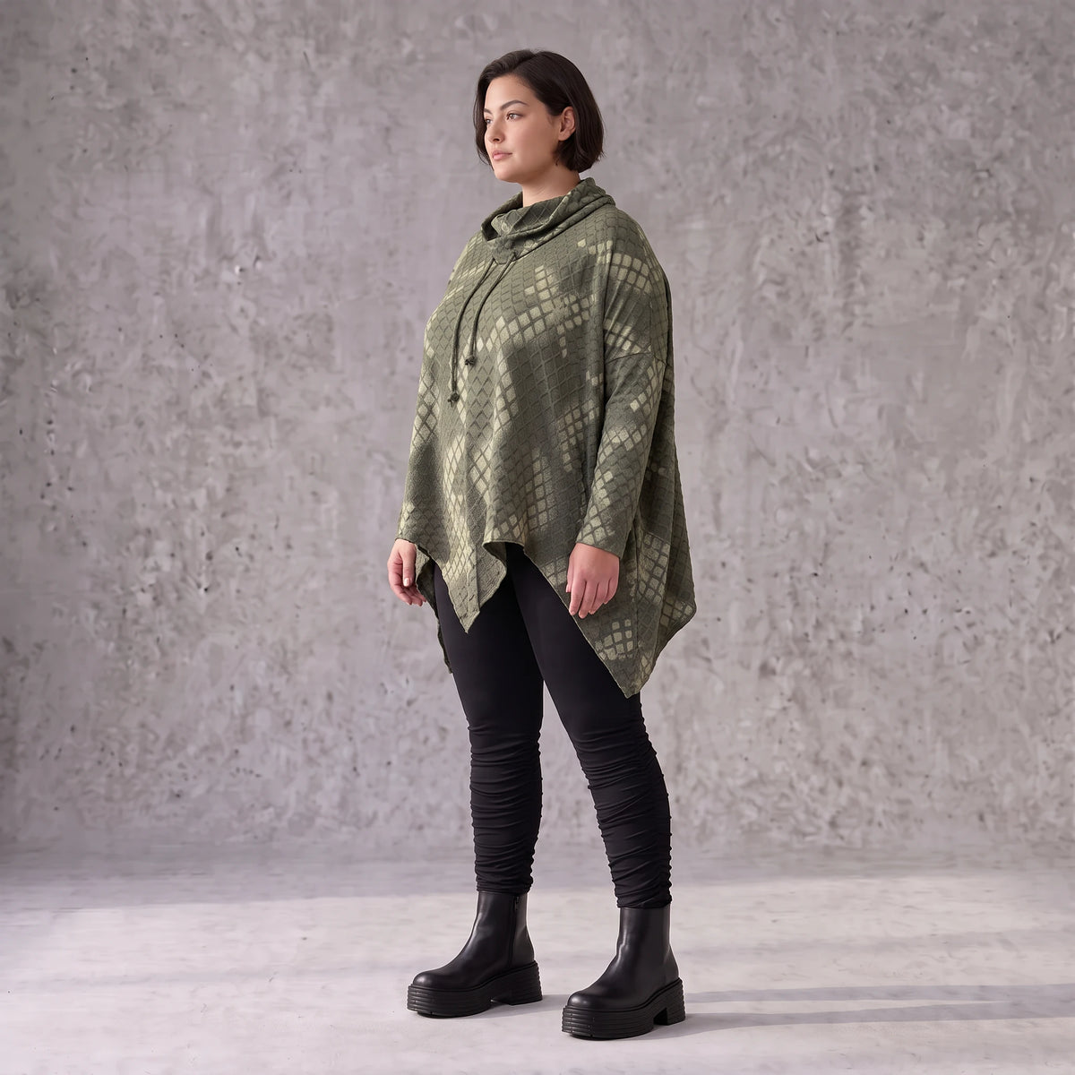 Wintershirt aus Baumwolljersey mit Rollkragen Tunnelzug und Zipfelsaum in A-Linie weich