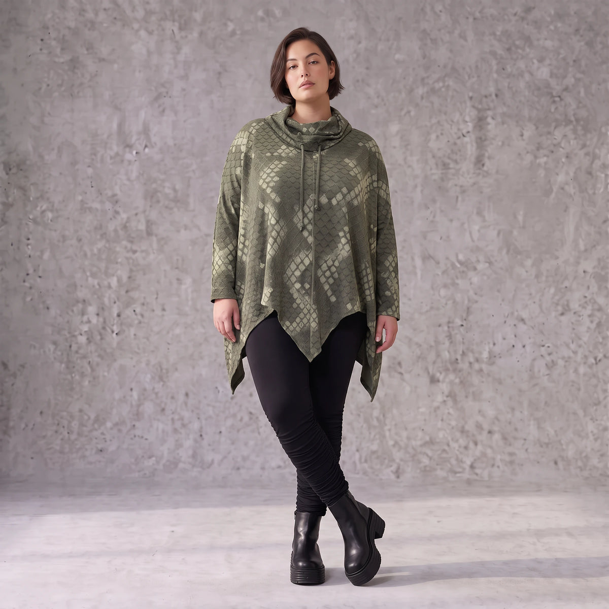 Wintershirt aus Baumwolljersey mit Rollkragen Tunnelzug und Zipfelsaum in A-Linie weich