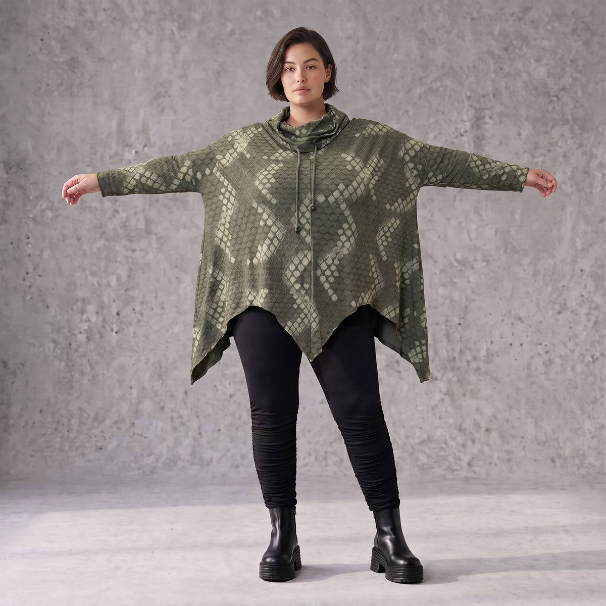 Wintershirt aus Baumwolljersey mit Rollkragen Tunnelzug und Zipfelsaum in A-Linie weich