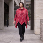 Wintershirt in Rot/Schwarz mit Rollkragen Tunnelzug A-Linie aus Baumwolljersey Zipfelsaum