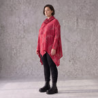 Wintershirt in Rot/Schwarz mit Rollkragen Tunnelzug A-Linie aus Baumwolljersey Zipfelsaum