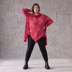 Wintershirt in Rot/Schwarz mit Rollkragen Tunnelzug A-Linie aus Baumwolljersey Zipfelsaum