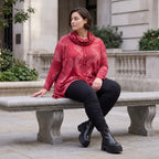 Wintershirt in Rot/Schwarz mit Rollkragen Tunnelzug A-Linie aus Baumwolljersey Zipfelsaum