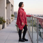 Wintershirt in Rot/Schwarz mit Rollkragen Tunnelzug A-Linie aus Baumwolljersey Zipfelsaum