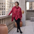 Wintershirt in Rot/Schwarz mit Rollkragen Tunnelzug A-Linie aus Baumwolljersey Zipfelsaum