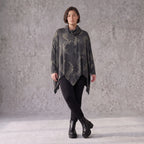 Langarmshirt aus Baumwolle in A-Linie Rollkragen Tunnelzug und asymmetrischem Zipfelsaum