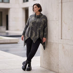 Langarmshirt aus Baumwolle in A-Linie Rollkragen Tunnelzug und asymmetrischem Zipfelsaum