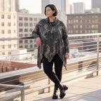 Langarmshirt aus Baumwolle in A-Linie Rollkragen Tunnelzug und asymmetrischem Zipfelsaum