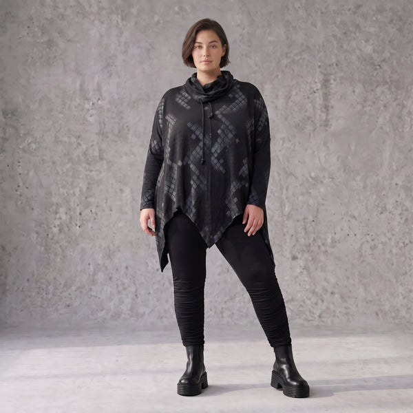 A-Linien Jerseyshirt aus Baumwolle mit Rollkragen Tunnelzug und femininem Zipfelsaum