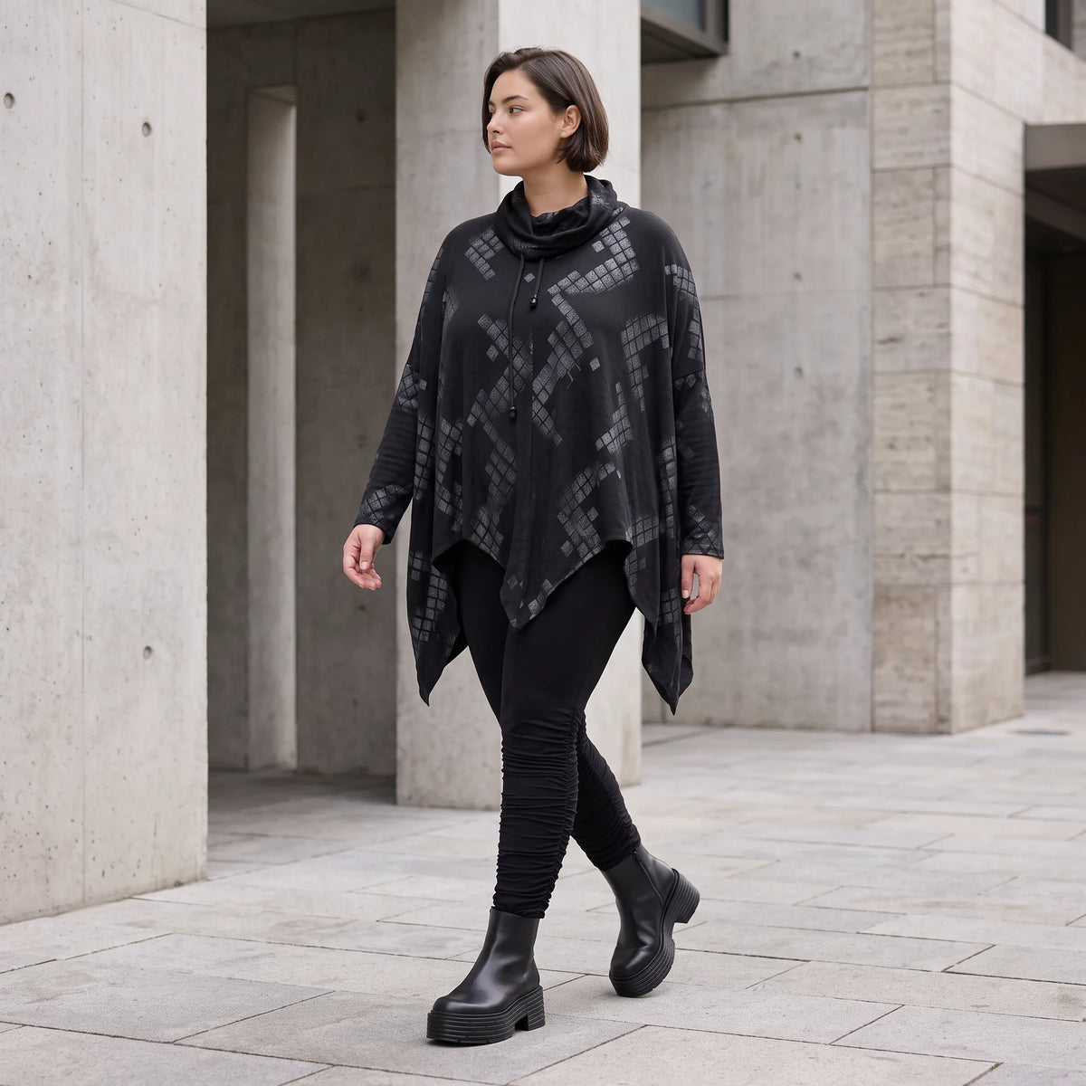 A-Linien Jerseyshirt aus Baumwolle mit Rollkragen Tunnelzug und femininem Zipfelsaum
