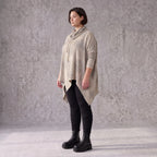 Baumwolljersey Langarmshirt in Beige/Grau mit Rollkragen A-Linie und asymmetrischem Saum