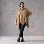 Shirt in A-Linie mit Rollkragen Tunnelzug und Zipfelsaum Beige/Braun aus Baumwolle