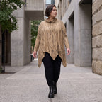 Shirt in A-Linie mit Rollkragen Tunnelzug und Zipfelsaum Beige/Braun aus Baumwolle
