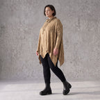 Shirt in A-Linie mit Rollkragen Tunnelzug und Zipfelsaum Beige/Braun aus Baumwolle