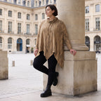 Shirt in A-Linie mit Rollkragen Tunnelzug und Zipfelsaum Beige/Braun aus Baumwolle