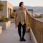 Shirt in A-Linie mit Rollkragen Tunnelzug und Zipfelsaum Beige/Braun aus Baumwolle