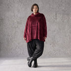 Weinrotes Plüschshirt in A-Linie mit Rollkragen und langen Ärmeln weich und warm im Winter