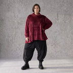 Weinrotes Plüschshirt in A-Linie mit Rollkragen und langen Ärmeln weich und warm im Winter
