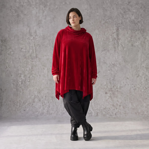 Veloursshirt in kuschelig weicher A-Linie mit Rollkragen und praktischen Seitentaschen