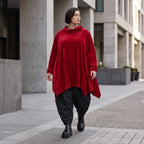 Veloursshirt in kuschelig weicher A-Linie mit Rollkragen und praktischen Seitentaschen