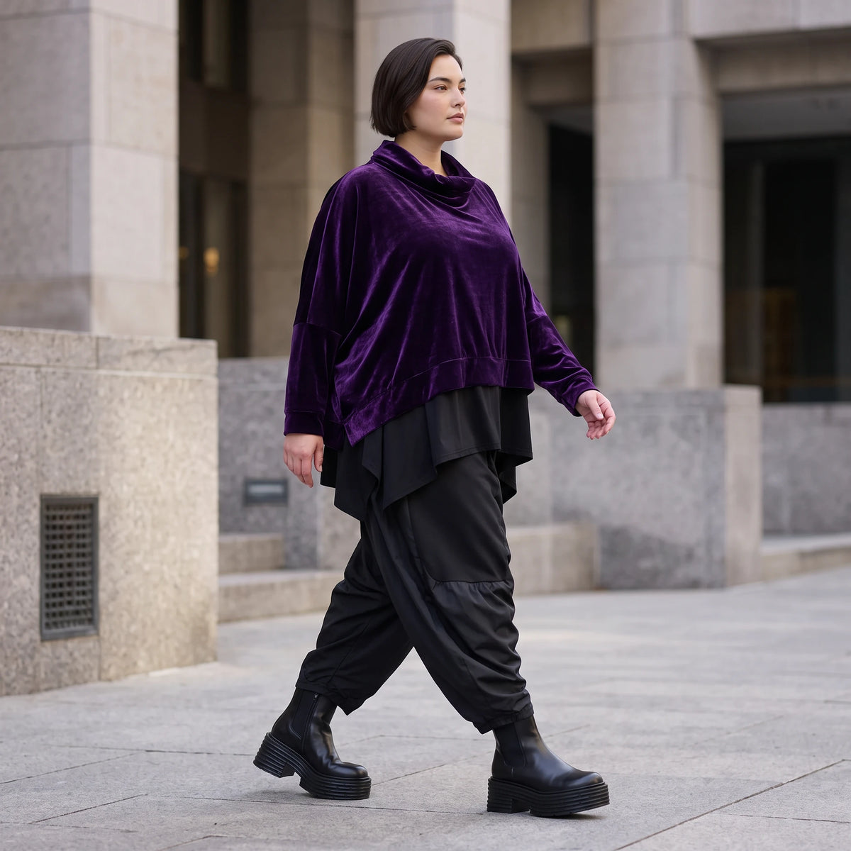 Flauschiger Velour Überwurf mit Rollkragen im kastigen Schnitt kuschelig warm für Winter